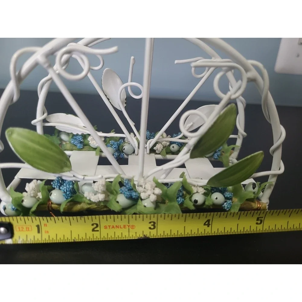 Vintage Shabby Chic accent basket‎ home decor napkin card holder blue cream sage